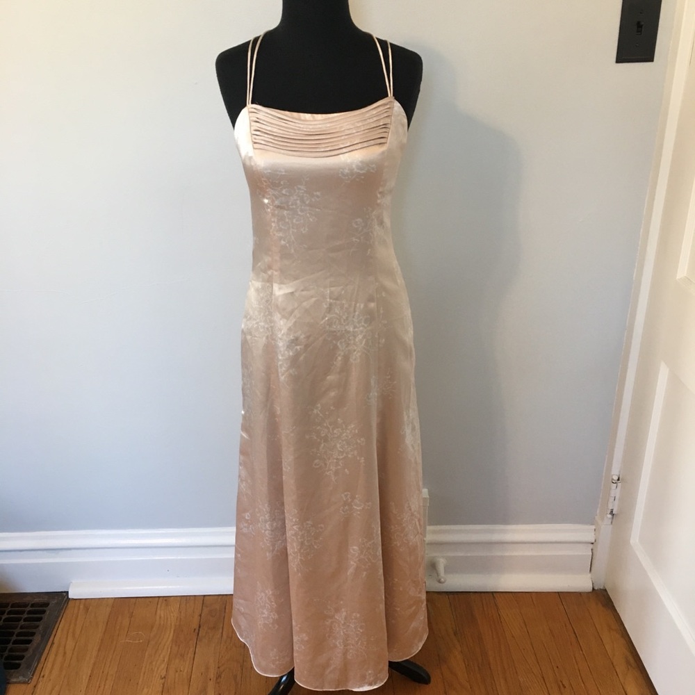 VTG Y2K Adrianna Papell Evenings Pink Satin Floral Formal Dress, 4